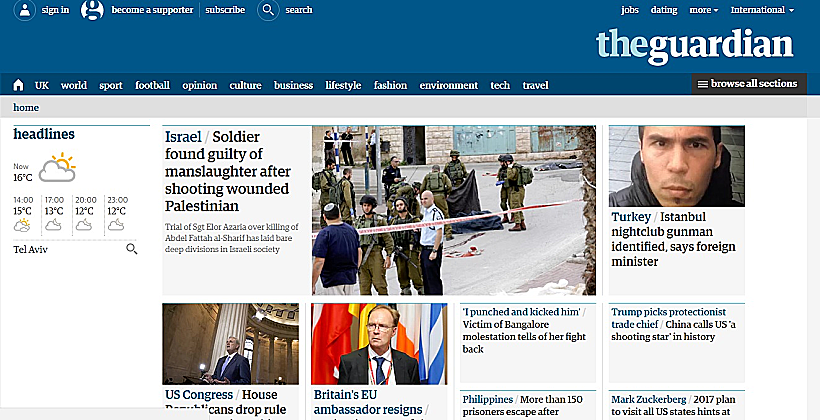 הכותרת הראשית באתר ה''גארדיאן''