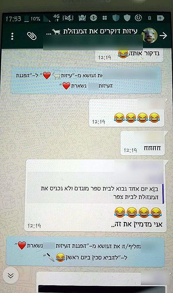 התכתבות התלמידים בתוך קבוצת הווטסאפ
