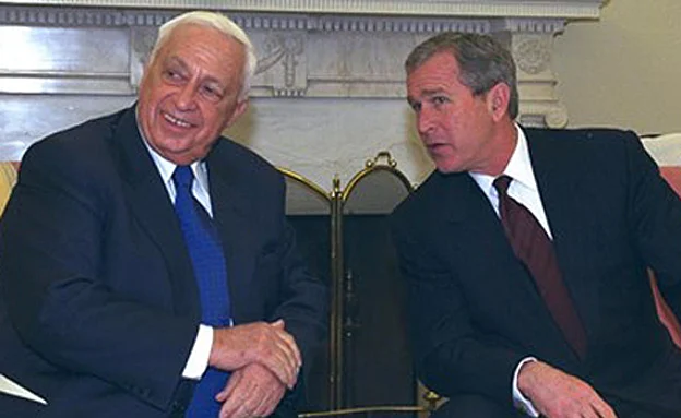 אריאל שרון עם נשיא ארה''ב ג'ורג' ווקר בוש