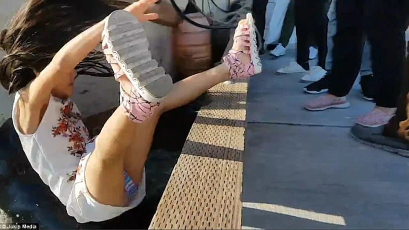 הילדה נמשכת לים ע''י אריה הים