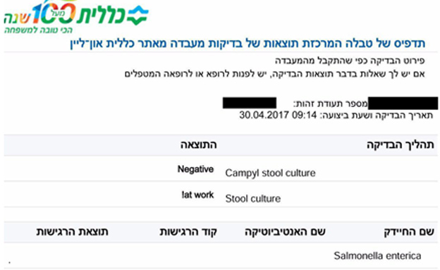 הבדיקה בה התגלה החיידק