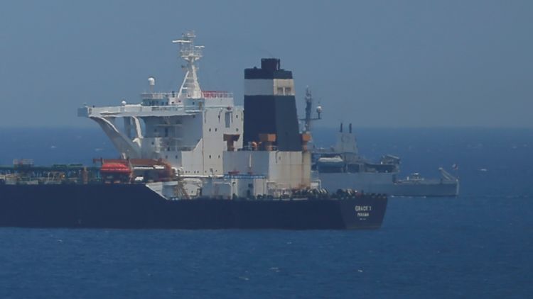 Oil Supertanker Grace 1 Sits Anchored In Waters Of The British Overseas Territory Of Gibraltar