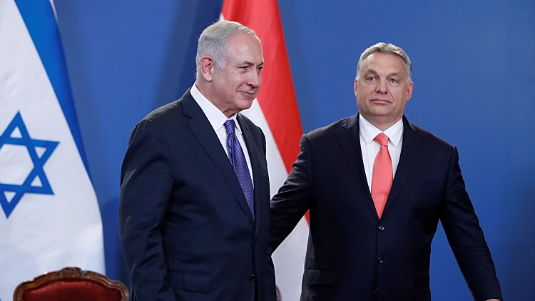 ראש הממשלה נתניהו לצד מקבילו ההונגרי ויקטור אורבן, בעת ביקורו בבודפשט