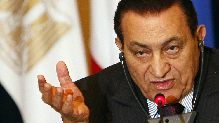 נשיא מצרים חוסני מובארק במסיבת עיתונאים בועידה מצרית-איטלקית בשארם א-שייח'
