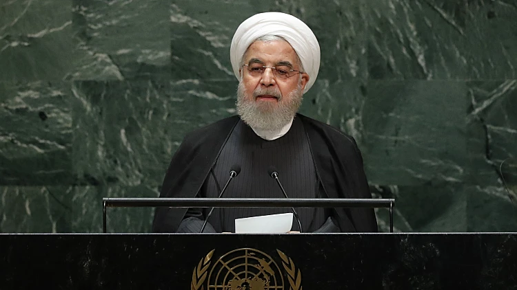 נשיא איראן חסן רוחאני נואם בעצרת האו"ם