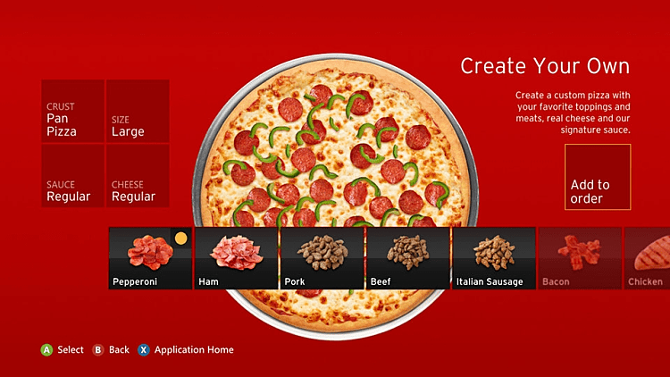 אפליקציית פיצה האט לאקס-בוקס 360