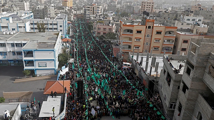 Palestinians Take Part In A Rally Marking The 32nd Anniversary Of Hamas Founding In The Northern Gaza Strip