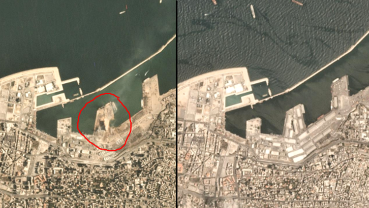 מכתש נפער בלב הנמל: צילום הלוויין יממה לאחר הפיצוץ • תיעוד