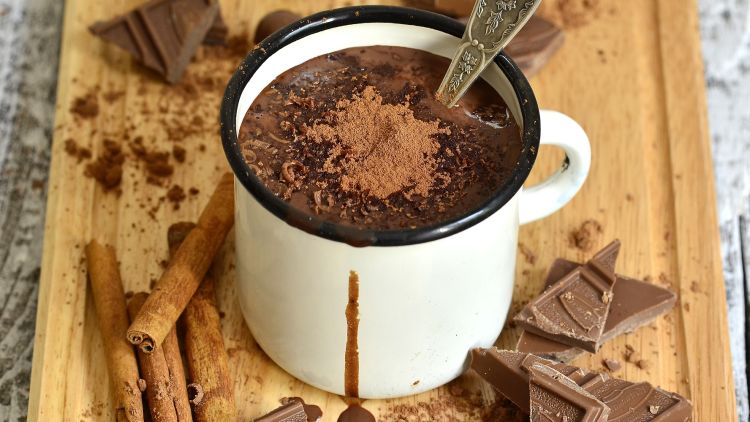 Hot Chocolate In An Enamel Mug.