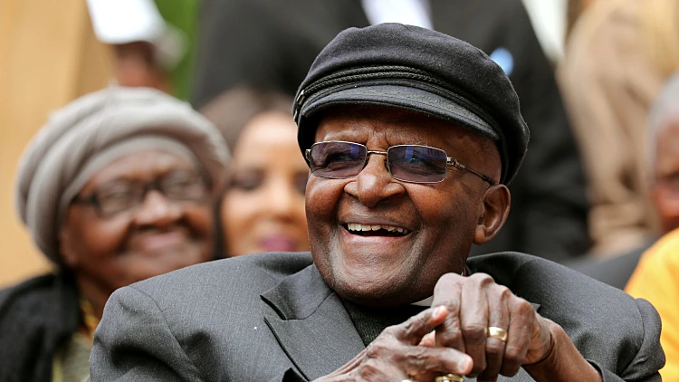 Archbishop Desmond Tutu Laughs As Crowds Gather To Celebrate His Birthday By Unveiling An Arch In His Honour Outside St George's Cathedral In Cape Town