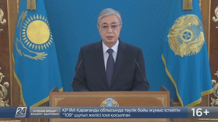 נשיא קזחסטן קאסים ג'ומאט-טוקייב בנאום לאומה