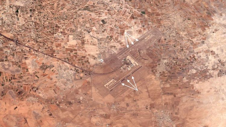 צילום לווין של שדה"ת בדמשק והפגיעה בו
