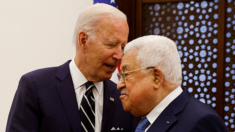 נשיא ארה"ב ג'ו ביידן ויו"ר הרשות הפלסטינית אבו מאזן בבית לחם