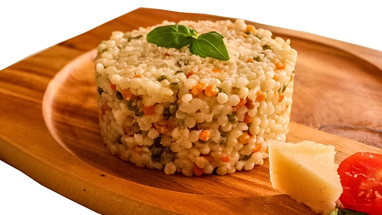 Israeli Couscous (ptitim) With Cheese, Cherry Tomato And Basil