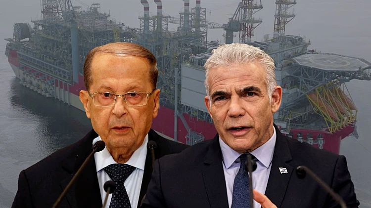 רה"מ לפיד ונשיא לבנון מישל עון על רקע אסדת הגז כריש