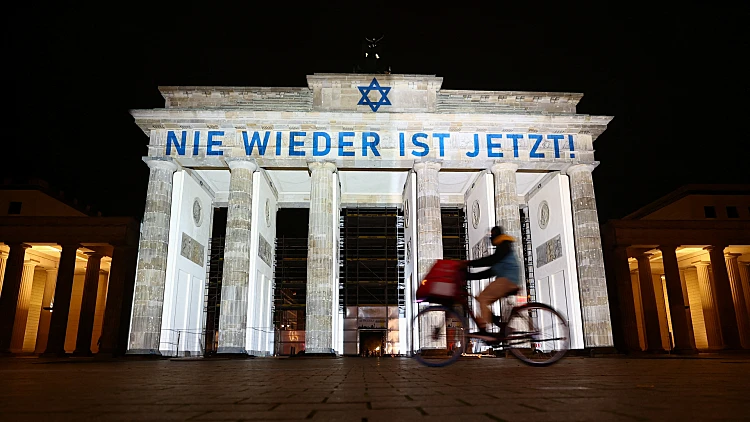 The Brandenburg Gate Illuminated In The Colours Of Israel, In Berlin