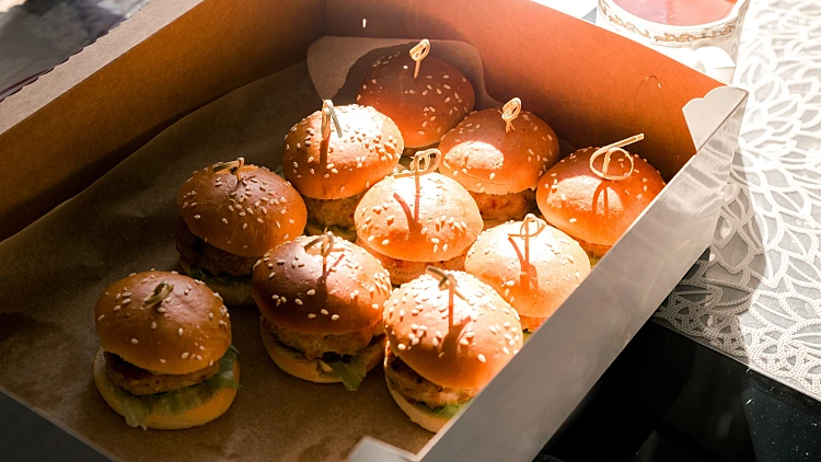 Box,of,mini,burgers,on,the,table.,home,delivery