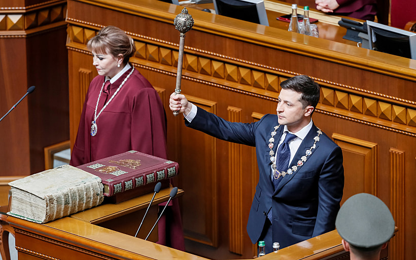 נשיא אוקראינה הנבחר וולוידמיר זלנסקי בטקס ההשבעה