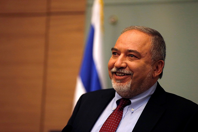 Israel's Defence Minister Avigdor Lieberman Delivers A Statement To The Media Following His Party, Yisrael Beitenu, Faction Meeting At The Knesset, Israel's Parliament, In Jerusalem