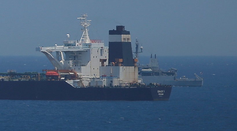 Oil Supertanker Grace 1 Sits Anchored In Waters Of The British Overseas Territory Of Gibraltar
