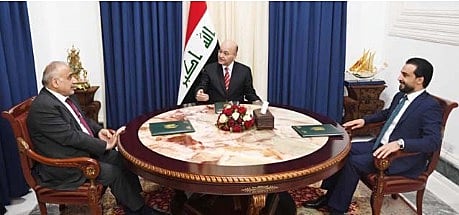פגישתם של נשיא עיראק, ברהם סאלח, ראש הממשלה העיראקי, עאדל עבד אל-מהדי, ויו''ר הפרלמנט העיראקי, מוחמד אל-חלבוסי