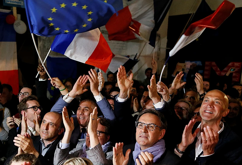 חגיגות הניצחון של תומכי עמנואל מקרון בבחירות לנשיאות צרפת