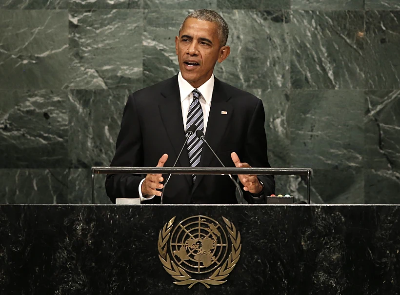 נשיא ארצות הברית ברק אובמה נואם בעצרת הכללית של האו