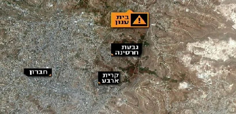 מפת אזור ההיעלמות של צעיר ישראלי ליד חברון