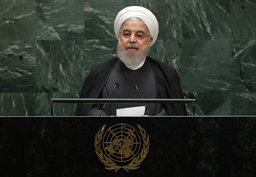 נשיא איראן חסן רוחאני נואם בעצרת האו''ם