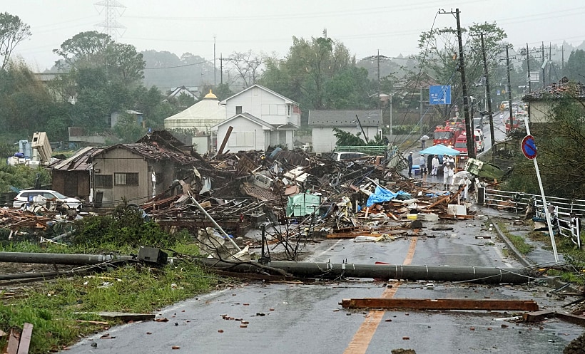 Destroyed Houses, Cars And Power Poles, Which According To Local Media Were Believed To Be Caused By A Tornado, Are Seen As Typhoon Hagibis Approaches The Tokyo Area In Ichihara