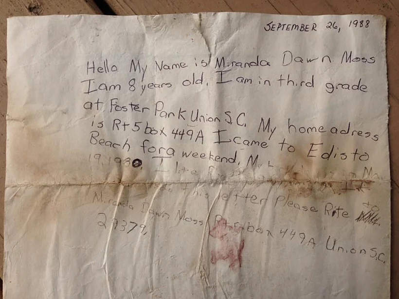 מכתב בבקבוק שנמצא 29 שנים לאחר שנזרק לים