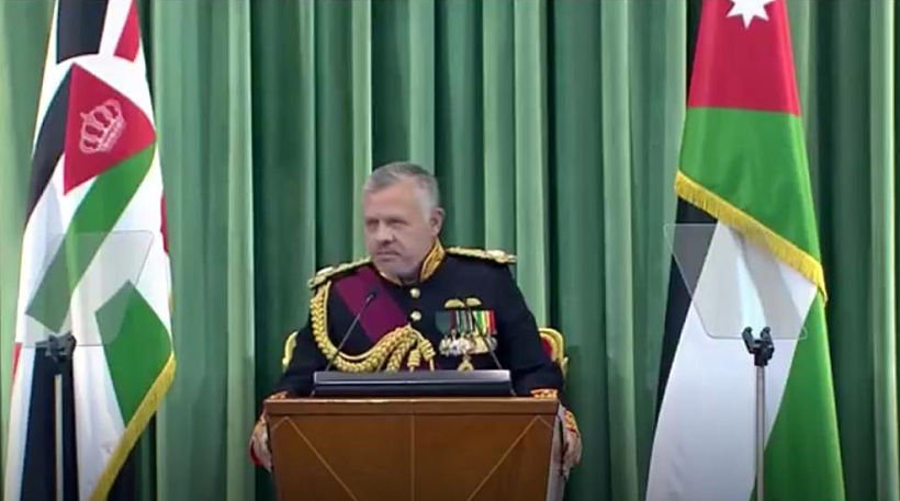 מלך ירדן עבדאללה השני נואם בפרלמנט בעמאן על סיום החכרת מובלעות צופר ונהריים לישראל