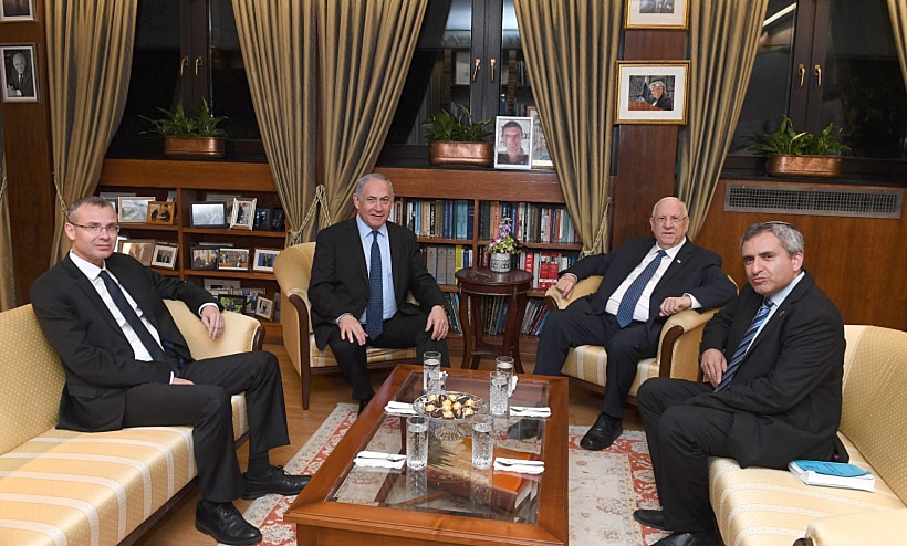 פגישתם של נשיא המדינה ראובן ריבלין, ראש הממשלה בנימין נתניהו, השר יריב לוין והשר זאב אלקין