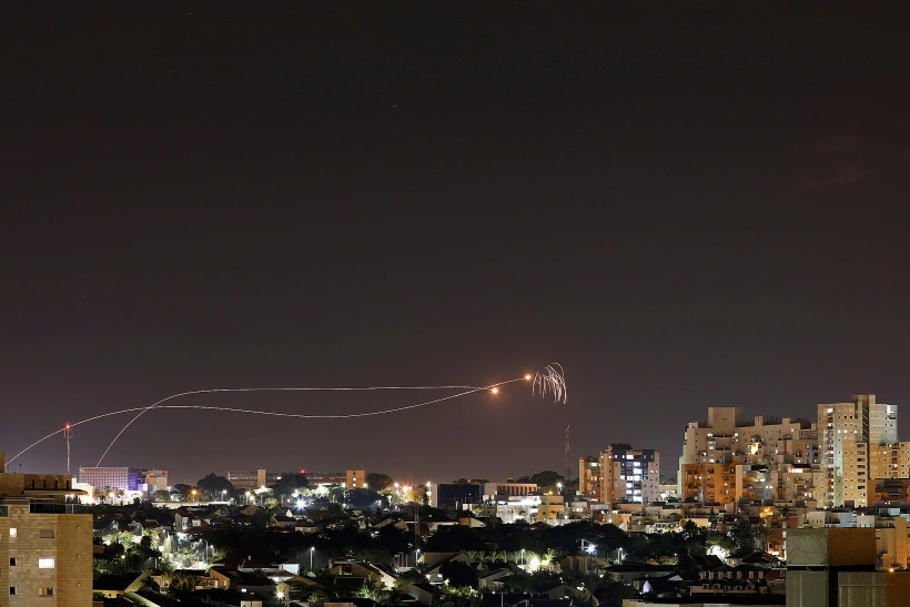 Iron Dome Anti Missile System Fires Interception Missiles As Rockets Are Launched From Gaza Towards Israel As Seen From The City Of Ashkelon, Israel