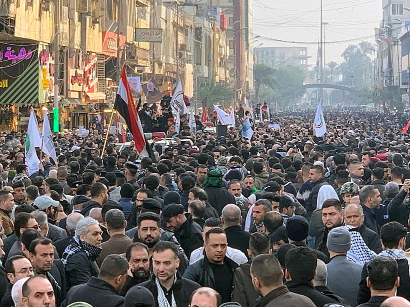 People Gather At The Funeral Of The Iranian Major General Qassem Soleimani And The Iraqi Militia Commander Abu Mahdi Al Muhandis, In Baghdad