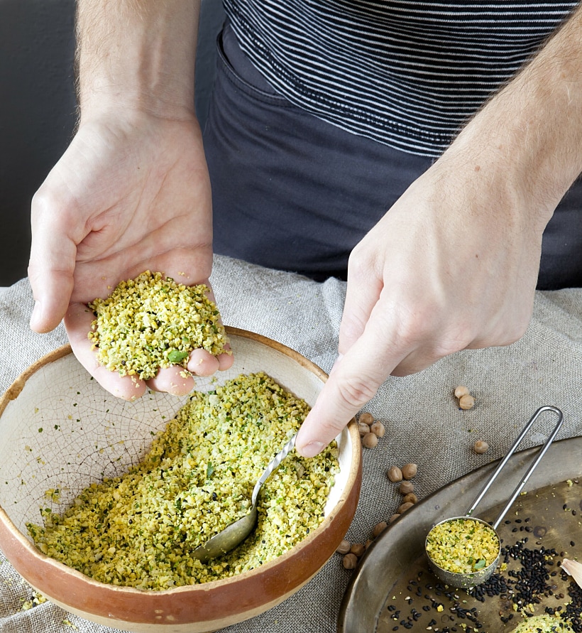 Male,hands,preparing,homemade,falafel,with,chickpeas,flour,on,rustic