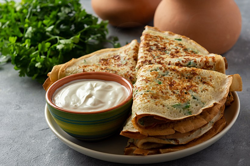 Savory,pancakes,(crepes),with,parsley.