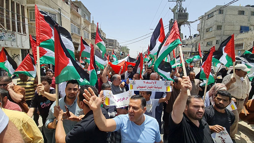 מצעד הדגל הפלסטיני שהתקיים בח'אן יונס, בתגובה למצעד הדגלים בירושלים