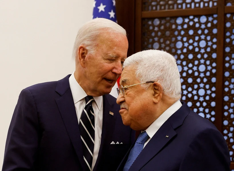 נשיא ארה"ב ג'ו ביידן ויו"ר הרשות הפלסטינית אבו מאזן בבית לחם