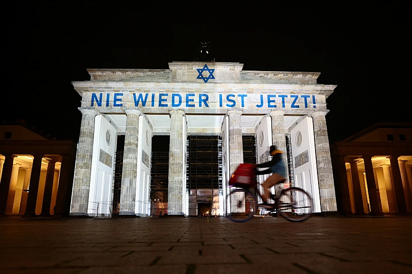The Brandenburg Gate Illuminated In The Colours Of Israel, In Berlin