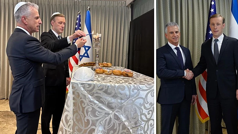 ראש המוסד דדי ברנע בהדלקת נר שמיני של חנוכה עם היועץ לביטחון לאומי של ארה״ב ג'ייק סאליבן