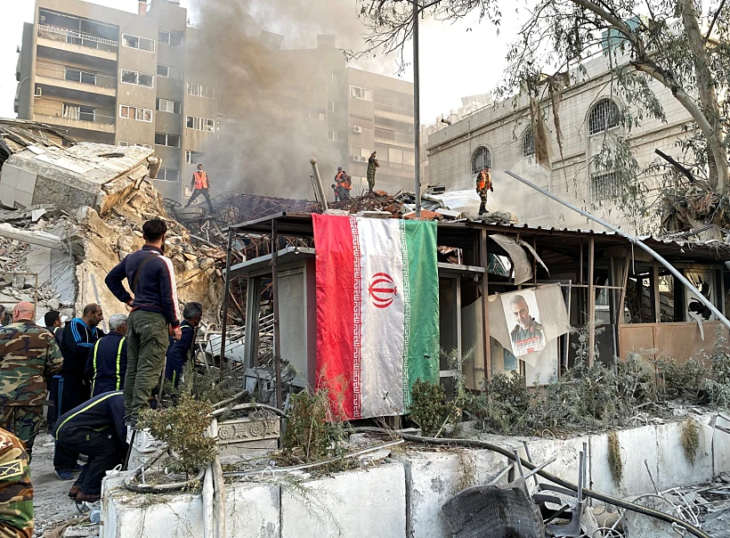 זירת התקיפה סמוך לשגרירות האיראנית בדמשק
