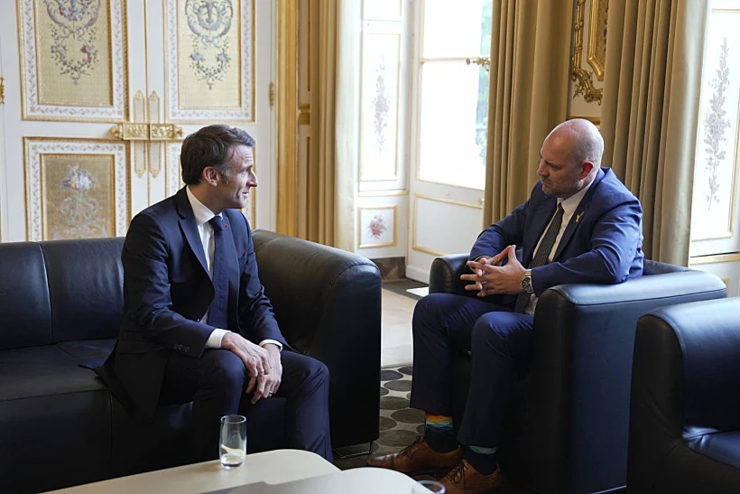 יו"ר הכנסת אמיר אוחנה עם נשיא צרפת עמנואל מקרון