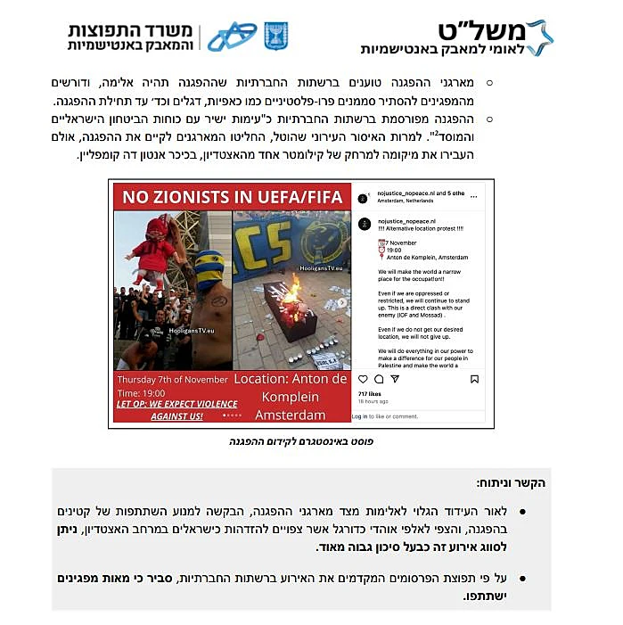 מסמך ההתרעה של משרד התפוצות לפני הלינץ' באמסטרדם