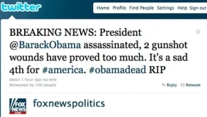 האקרים פרצו לטוויטר של רשת "פוקס" וכתבו: אובמה נרצח
