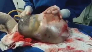 תינוק נולד בתוך שק מי השפיר