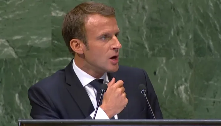 נשיא צרפת מקרון בעצרת הכללית של האו"ם 2018