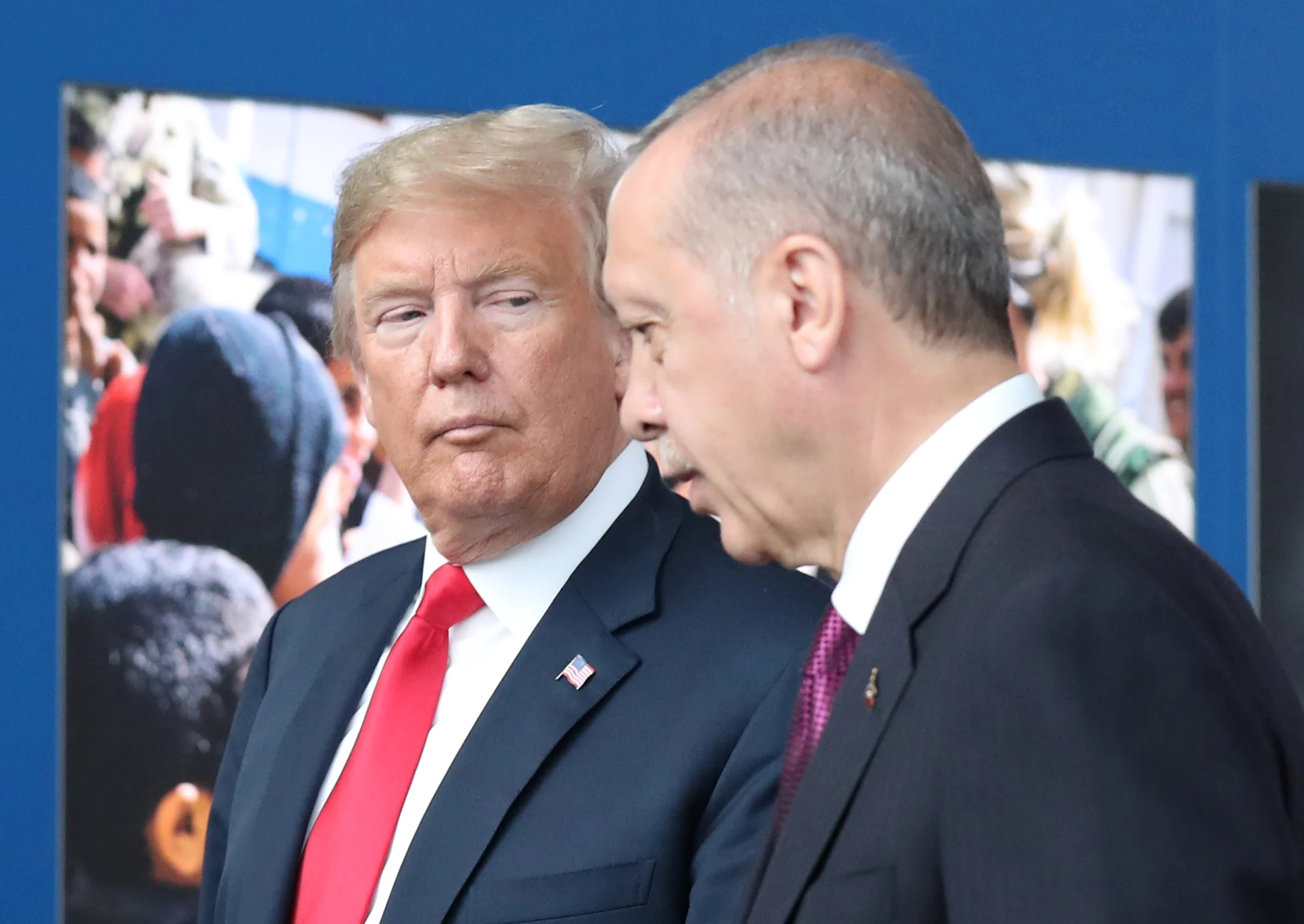 נשיא ארה''ב טראמפ ונשיא טורקיה ארדואן בפסגת נאט''ו