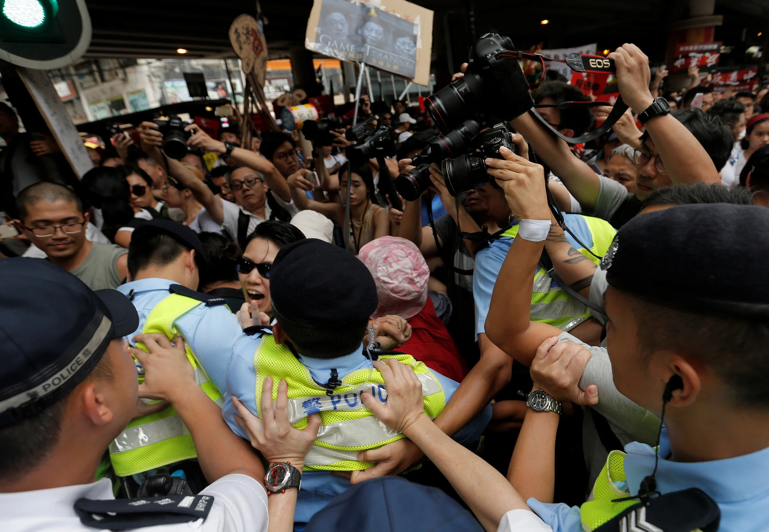 Demonstrators Scuffle With Police Officers During A Protest To Demand Authorities Scrap A Proposed Extradition Bill With China, In Hong Kong