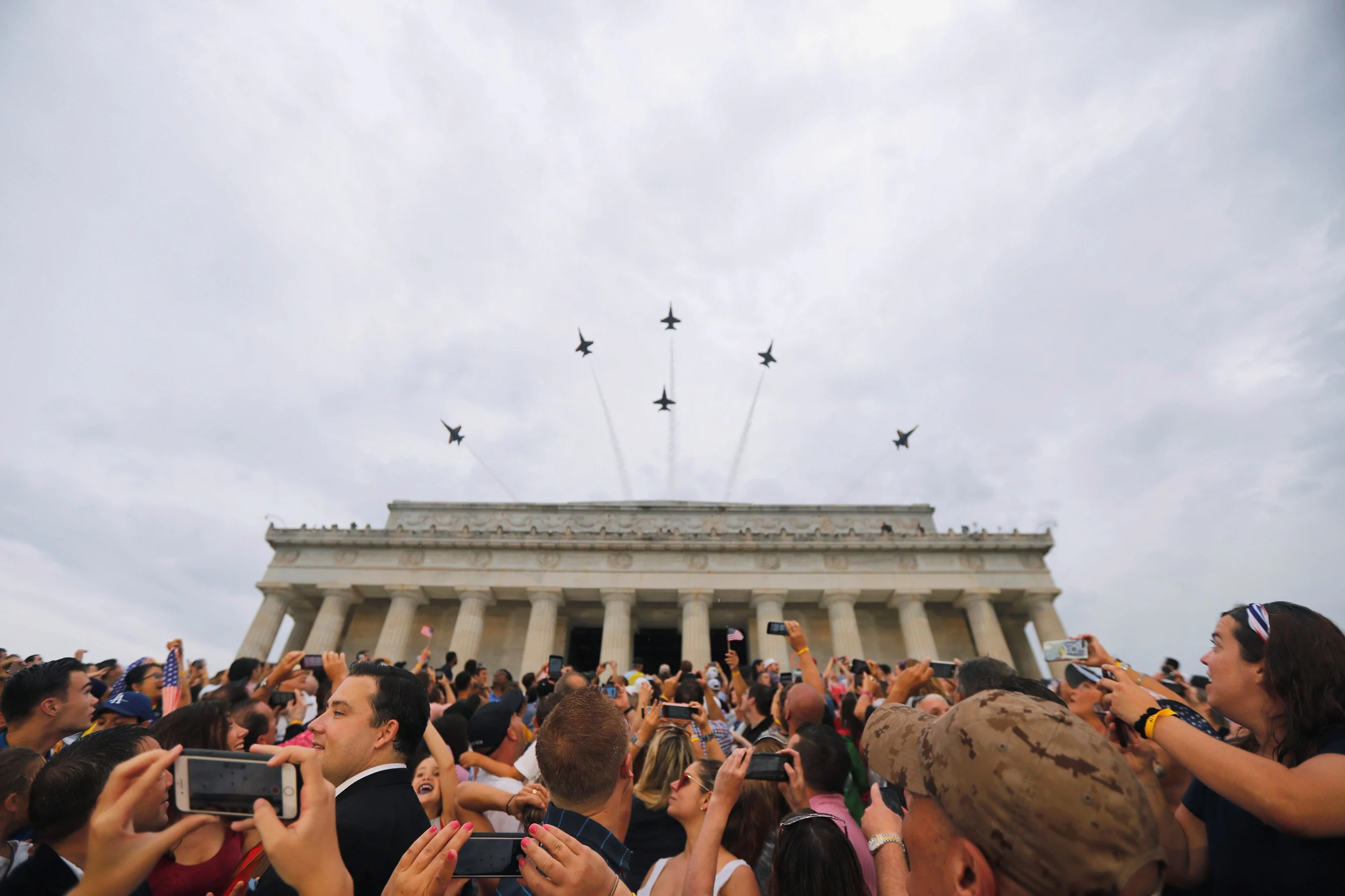 U.s. Navy Blue Angels Perform A Flypast At The ''salute To America'' Event During Fourth Of July Independence Day Celebrations At The Lincoln Memorial In Washington, D.c.